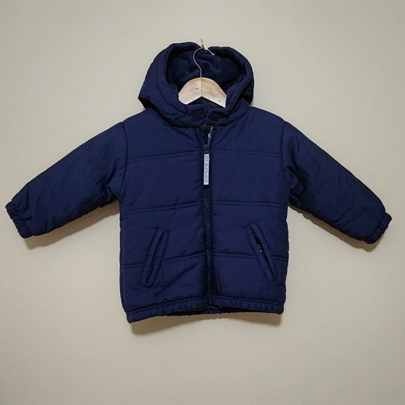Old Navy Puffer Hooded Jacket Zip Front Color Blue Size 3T Toddler - Picture 3 of 7